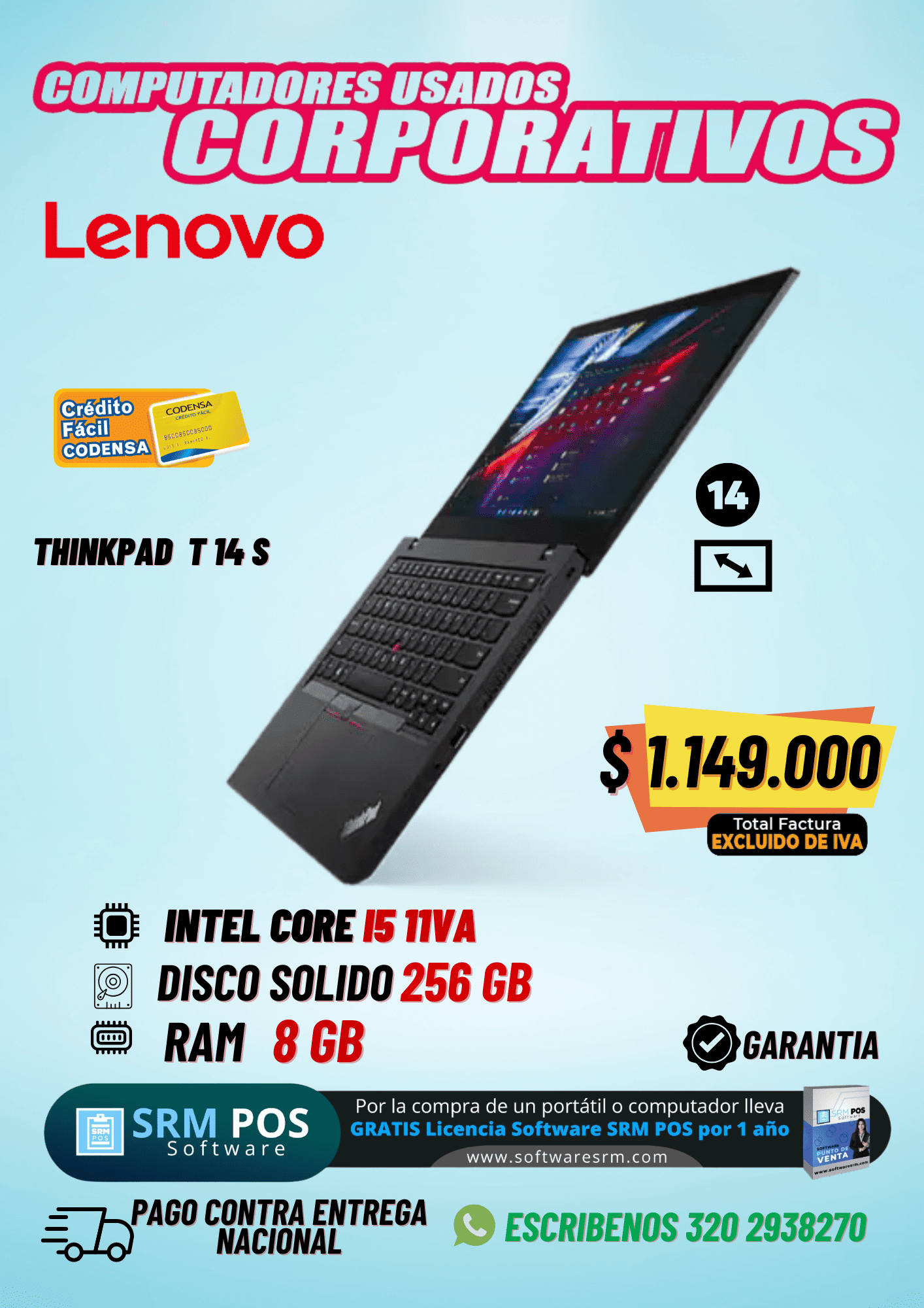 Lenovo ThinkPad T14s i5 11va Reacondicionada Colombia
